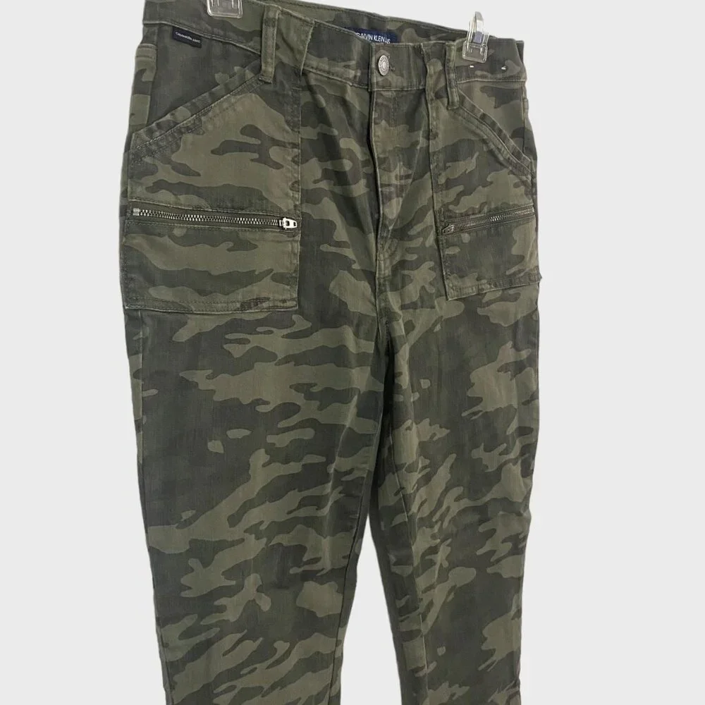 Calvin Klein Camo High-Rise Skinny Jeans Women's 31 Army Green Ankle-Zip Denim - Picture 4 of 11